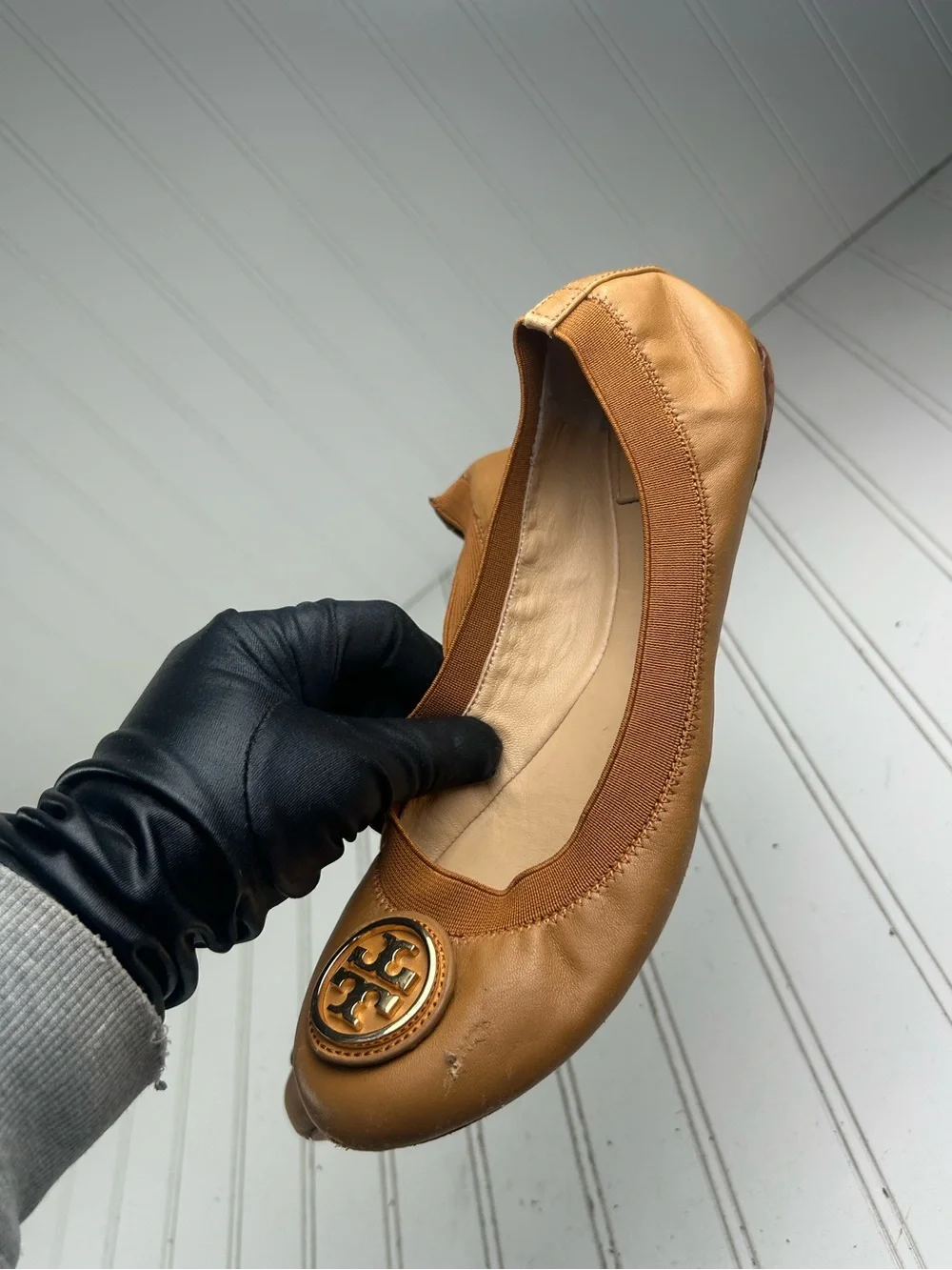 Tory Burch Royal Tan Minnie Travel Ballet Flat Women’s Size 8M $225